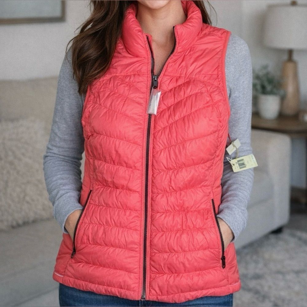 Tangerine Women's Bright Coral Puffer Vest with duck down